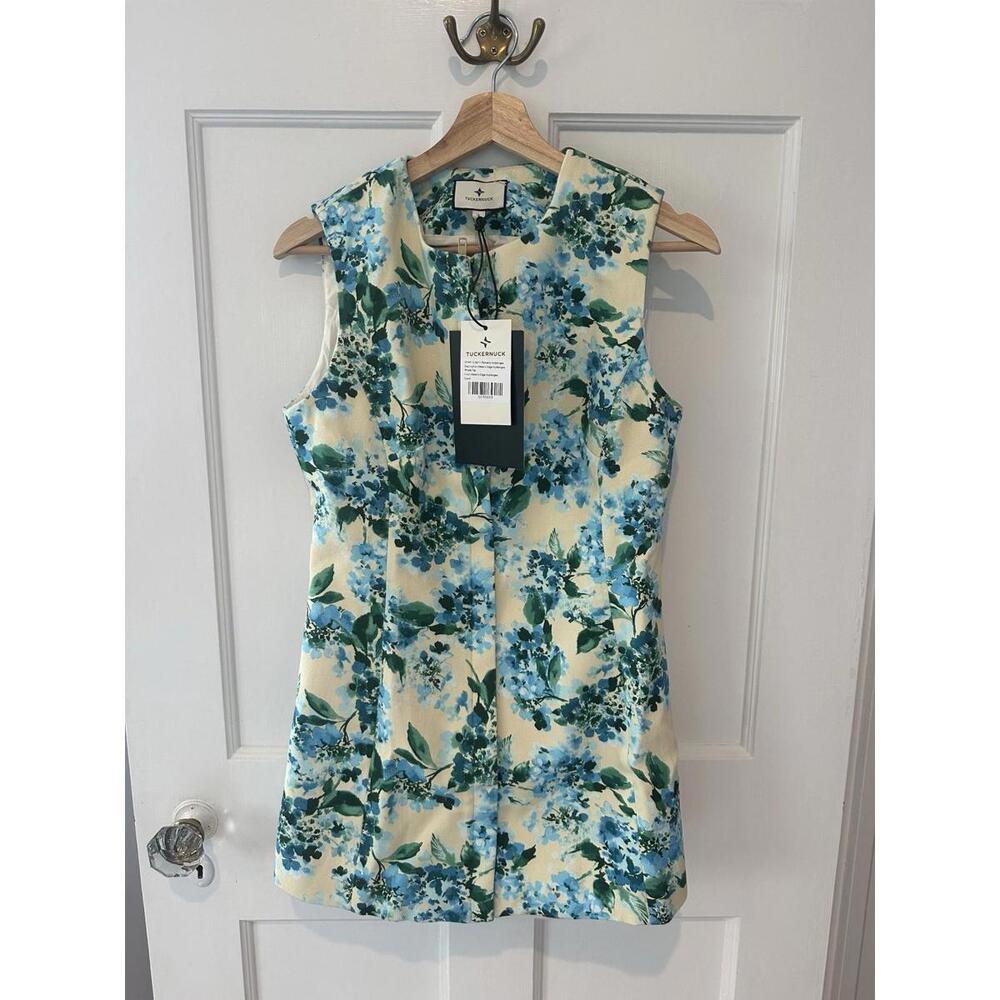 Tuckernuck Cream Top with Blue and Green Floral Print - Picture 3 of 6